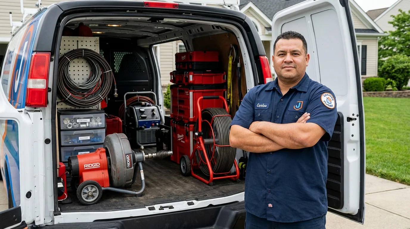 Professional drain cleaning equipment and Johns Plumbing LLC plumber in Larose
