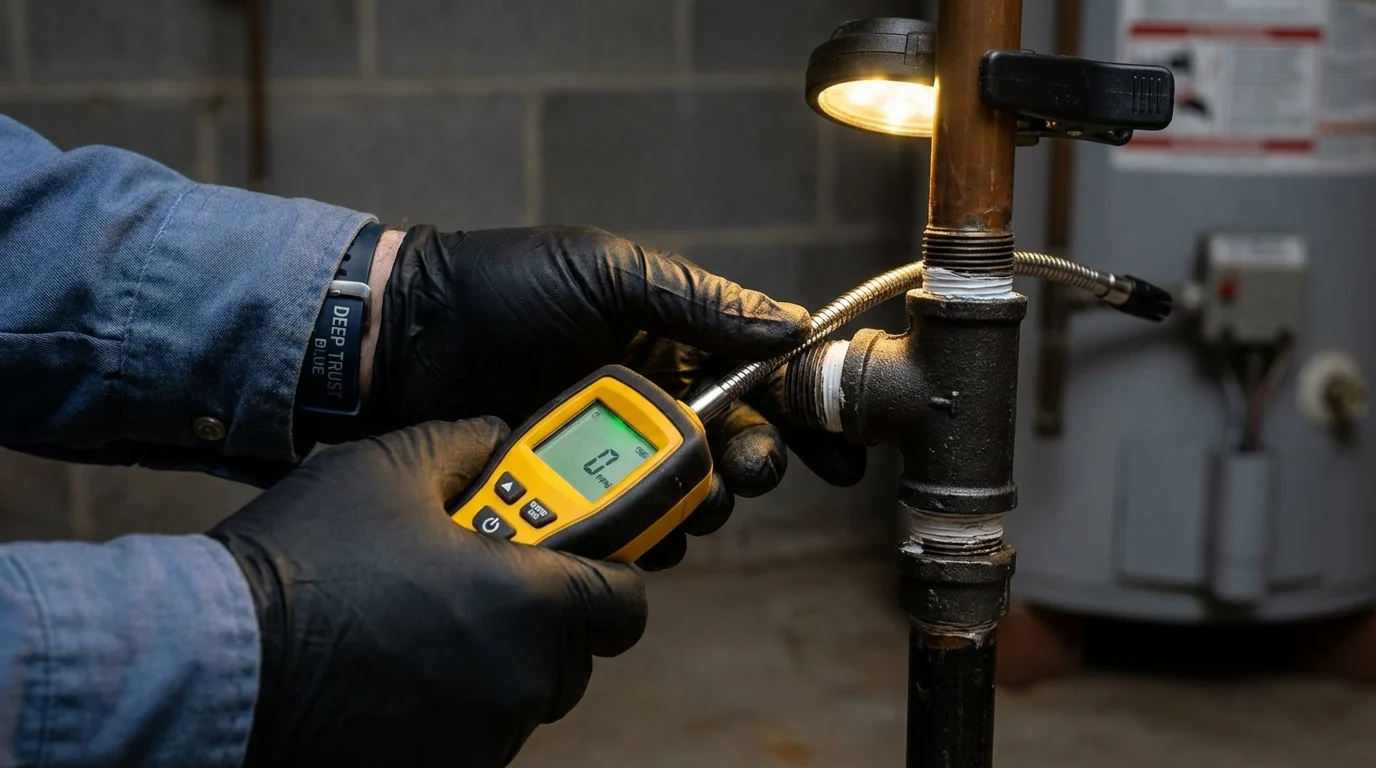 Gas leak detection with electronic sniffer by Johns Plumbing LLC in Larose