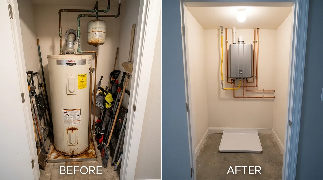 Tank water heater versus wall-mounted tankless unit comparison for Larose, LA homeowners