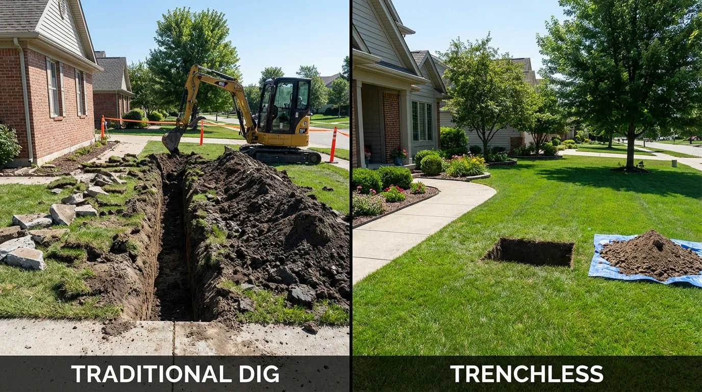 Trenchless sewer repair with minimal yard damage versus traditional excavation in Larose, LA
